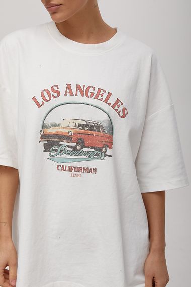 Футболка в стилі тай-дай із принтом авто - молочний цвет, ONE SIZE (є розміри) | Зображення 3