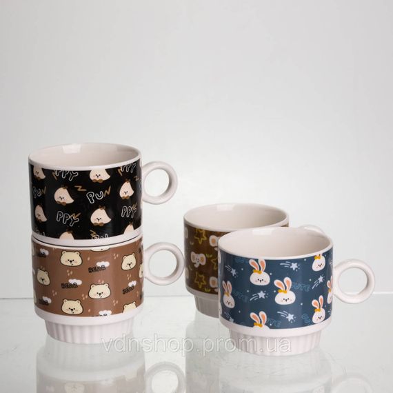 Набір порцелянових чашок для дітей на металевій підставці Toys 4 (шт) по 300 (мл) подарунковий набір чашок FM-15 | Зображення 3