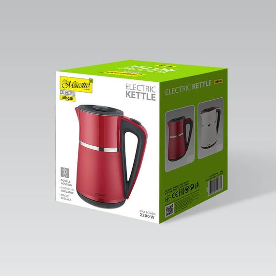 Електрочайник Maestro MR-030-RED, 1.7 л, 2200 Вт, з подвійними стінками | Зображення 2