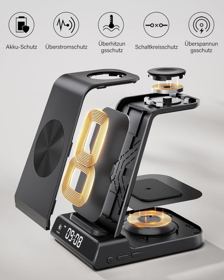 Беспроводная зарядная станция 3в1 для iPhone 16/15/14/13/12 Pro, Apple Watch AirPods Pro/4/3/2 быстрая зарядка | Зображення 4