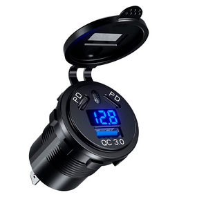 Автомобильная врезная быстрая зарядка USB QC 3.0 с вольтметром и двумя TYPE-C (DS2013-P28)