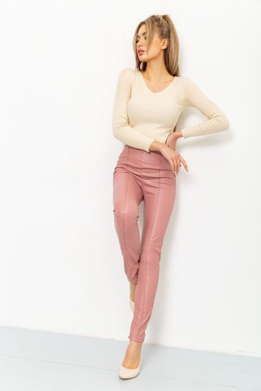 Лосини жіночі шкірозамінник, колір пудровий, 164R81 | Зображення 1