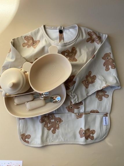 Набір дитячого силіконового посуду беж Ведмедик | Зображення 4