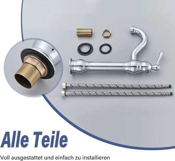 Смеситель для раковины высокий латунный, хромированный, поворотный, для ванной комнаты для умывальника Rozin | Зображення 6