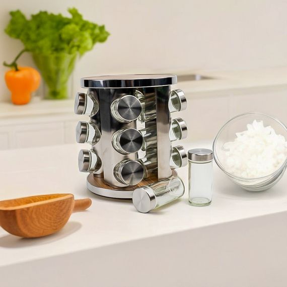 Набір ємностей для спецій на підставці 12 од. нерж. сталь та дерево LoveYouHome | Зображення 6