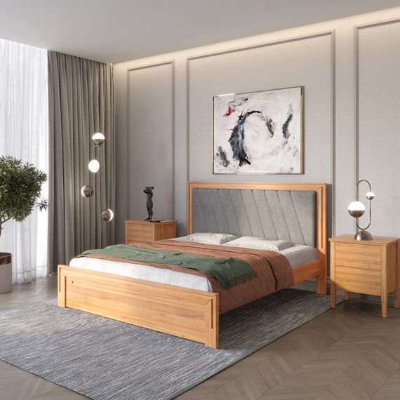 Односпальне дерев'яне ліжко Mebigrand Торонто Т6 Вільха/Аляска 93 (сірий) 80х200 см (MBG-9610)