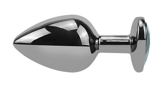 Анальная пробка EGZO Dark Silver M, металлическая анатомичная, с бирюзовым кристаллом Sex Aura | Зображення 3