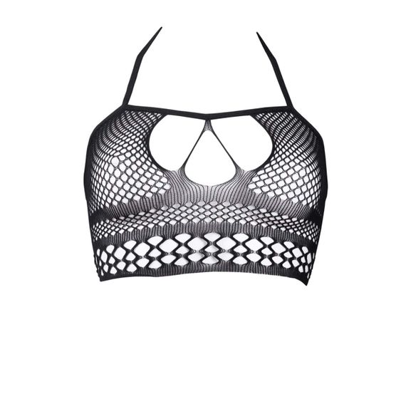 Короткий топ-холтер із сітки з декольте-ремінцям Strappy Halter Top - One Size sexstyle | Зображення 6