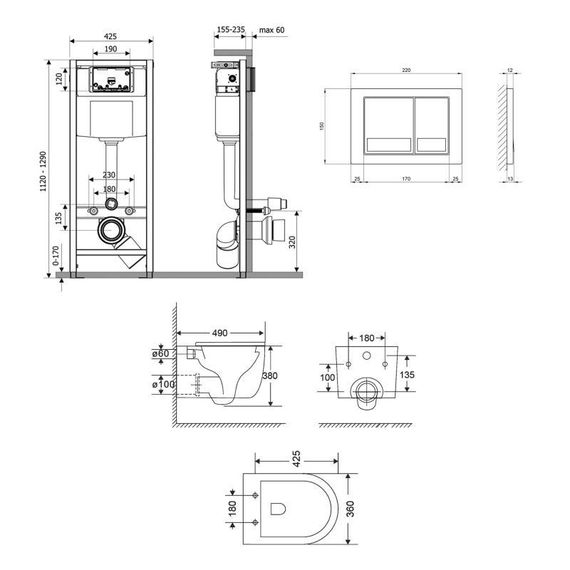 Готове рішення Qtap для ванної кімнати: підвісний унітаз Taurus Ultra Quiet 490x360x380 + комплект інсталяції Nest 4 в 1 | Зображення 1