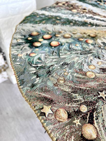 Скатертина гобеленова з мереживом RUNNER1387FN Limaso, Ø90, Кругла, Новорічний, Золотий люрекс, 70% поліестер, 23% бавовна, 3% акрил, 4% металеве волокно, Гобелен | Зображення 4