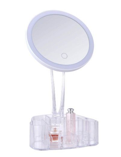 Косметичне настільне кругле дзеркало Cosmetic Mirror HH098 26 LED на підставці з підсвіткою Біле | Зображення 1