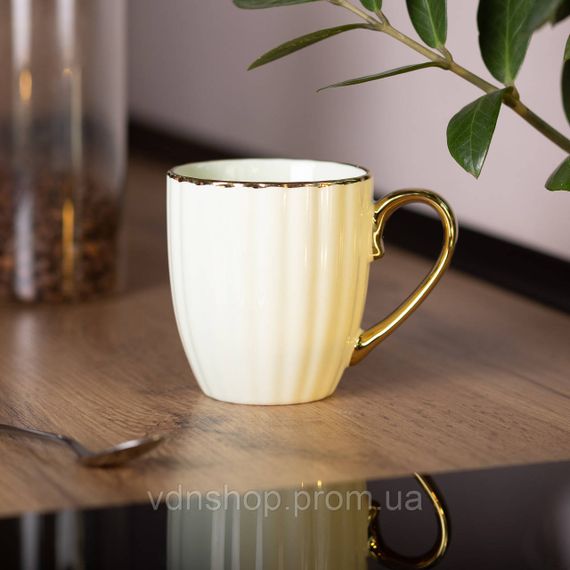 Чашка порцелянова із золотим обідком і золотою ручкою 420 (мл) Бежева RX-N240629BE | Зображення 3