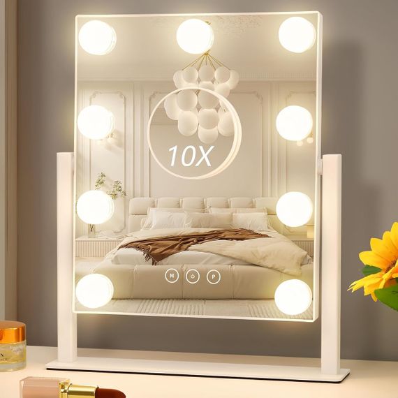 Косметичне дзеркало, з підсвіткою, Голлівудське, 9 LED, 10Х, Біле/Дзеркало з лампочками/Настільне дзеркало для макіяжу | Зображення 4