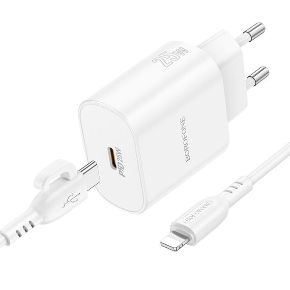 Сетевое Зарядное Устройство Borofone BA82A 1USB-C PD/QC 25W+Type-C to Lightning | Зображення 2