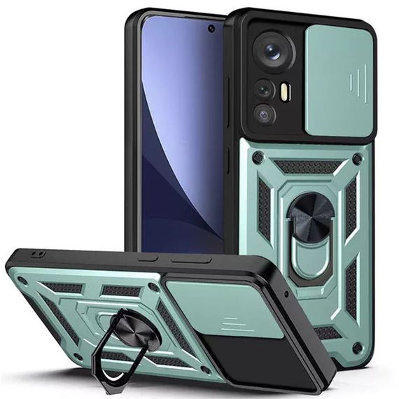 Ударостійкий чохол Camshield Serge Ring для Xiaomi 12T / 12T Pro TPU+PC, Шторка на камеру, Зелений