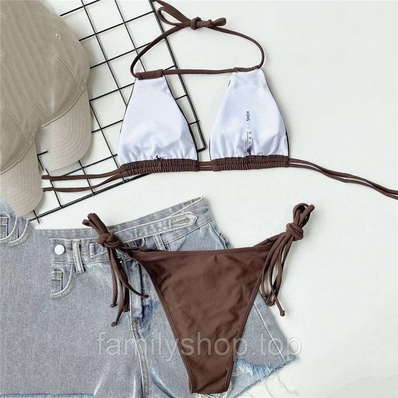 Женский купальник бикини на завязках раздельный шторки с мягкой чашкой, MBk871, цвет коричневый, размер М | Зображення 4