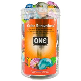 Набор презервативов ONE Color Sensations, 100 шт, цветные, 10 цветов, со смазкой, упаковка-тубус
