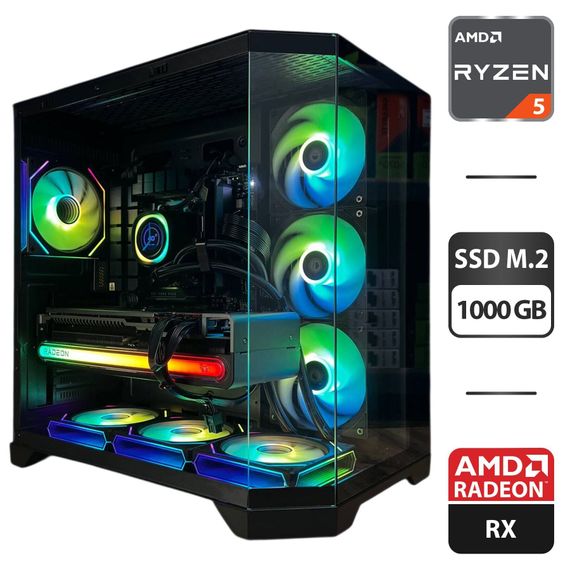 Збірка на замовлення: ігровий ПК GameMax Hype-A Black Tower / AMD Ryzen 5 7500F (6 (12) ядер по 3.7 - 5.0 GHz) / 16 GB DDR5/1000 GB SSD M.2/AMD Radeon RX 7900 XT, 20 GB GDDR6, 320-bit/850W б/в