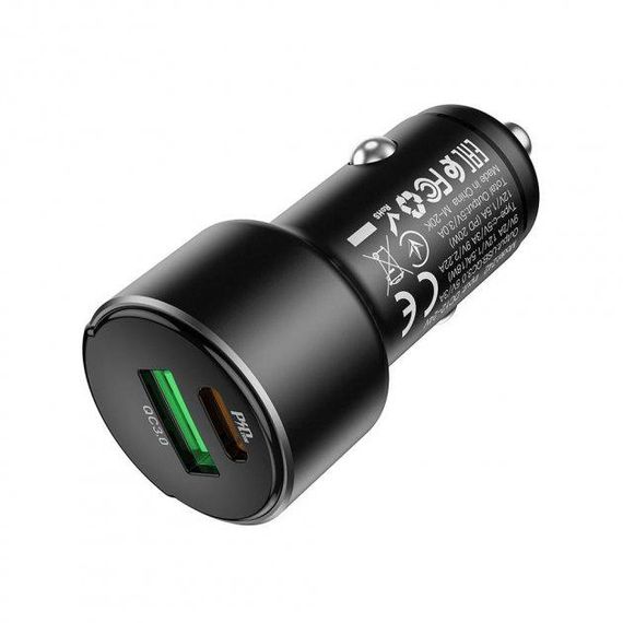 Автомобильное зарядное устройство для Hoco Z42 (1USB + Type-C) PD20W+QC3.0 Black | Зображення 1