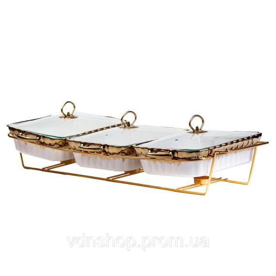 Порцелянаовий марміт на 3 секції по 1,5 літра, золотий HP1043 | Зображення 1