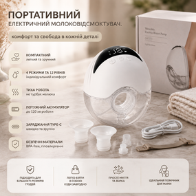 Портативный беспроводной молокоотсос MW-375 Wearable Electric Breast Pump с аккумулятором, 4 режима, 12 уровней, USB Type-C
