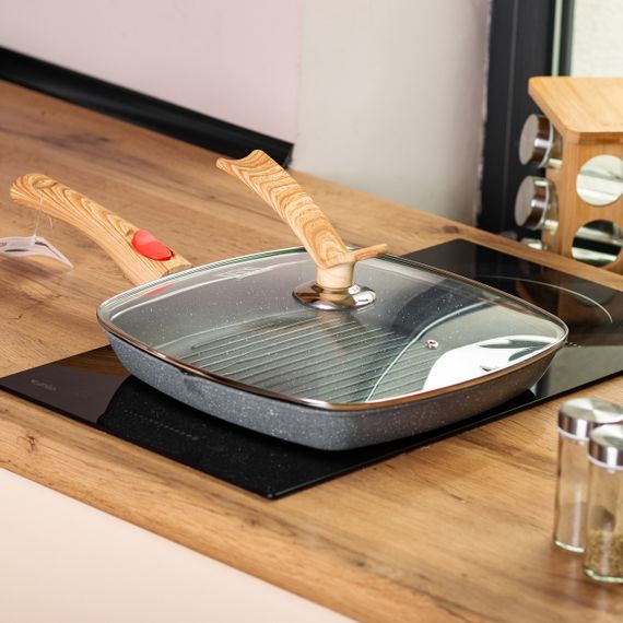 Алюмінієва сковорода-гриль 28 см зі скляною кришкою Квадрат сірий MGC HP-4-462G | Зображення 6