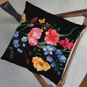 Подушка на стул с завязками Букет цветов на черном фоне 40x40x4 см (PZ_23F039)