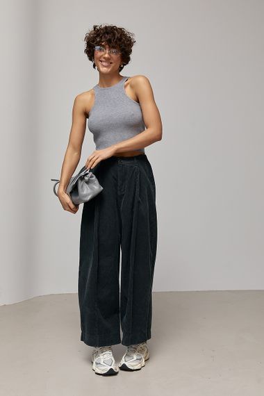 В'язана коротка майка в рубчик - сірий цвет, ONE SIZE (є розміри) | Зображення 2