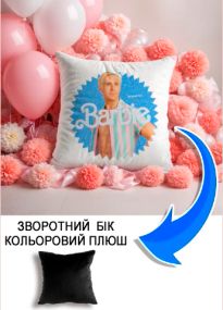Подушка плюшева Мерч Крафт Дизайн з принтом Барбі Кен 2 чорний плюш квадратна 33х33 см