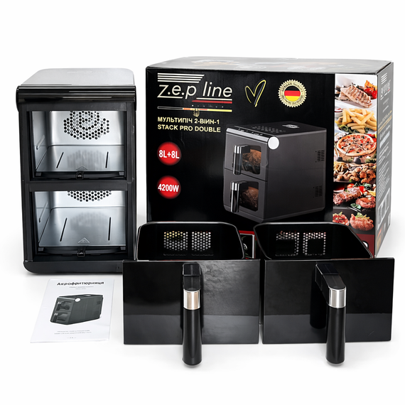 Аэрофритюрница двухкамерная Zepline ZP-212 4200 Вт 8L+8L, мультифритюрница для здорового приготовления | Зображення 4