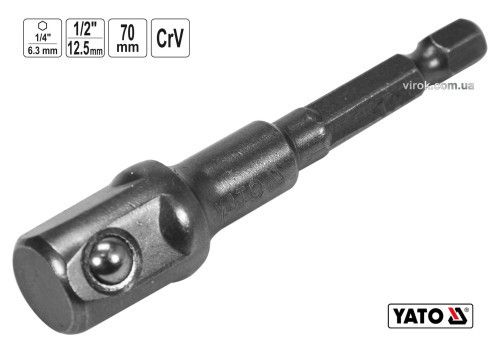 Тримач-адаптер торцевих головок YATO 1/2" 70 мм HEX- 1/4" (YT-04627)