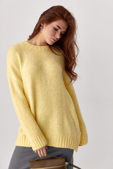 В'язаний жіночий джемпер oversize - жовтий цвет, ONE SIZE (є розміри)