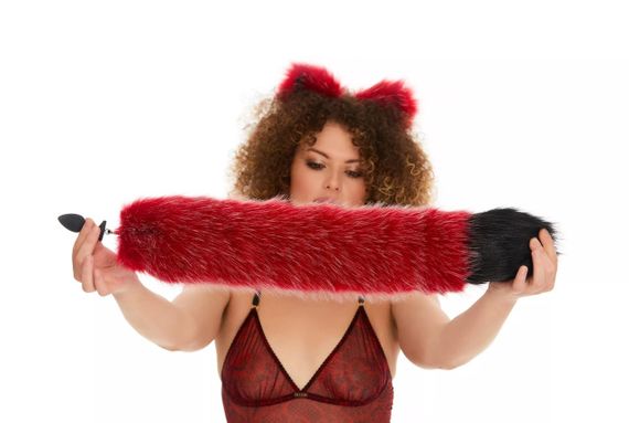 Анальний хутряний хвіст без пробки, Темно-червоний з чорним кінчиком, OKOVA 60 см. sexstyle | Зображення 3