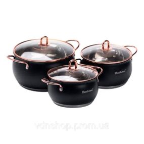 Набір каструль із нержавіючої сталі 2,6 л - 3,6 л - 6,1 л зі скляними кришками HP33525B