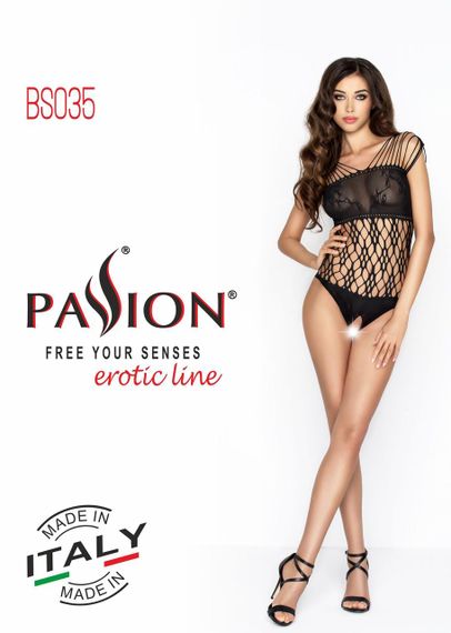 Бодістокінг Passion BS035 black, боді, імітація топа і трусиків sexstyle | Зображення 5