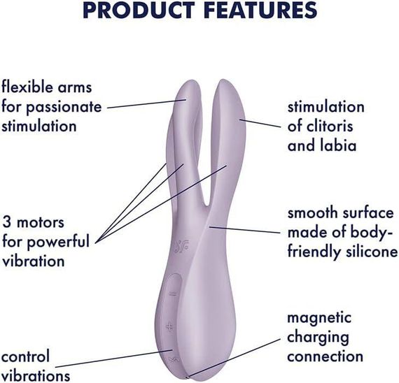 Клиторальный вибратор Satisfyer Threesome 2 Violet, 3 гибких пальчика, 3 мотора Sex Aura | Зображення 5