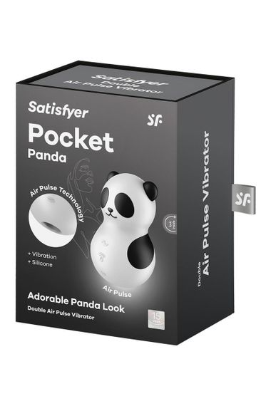 Вакуумный стимулятор с вибрацией Satisfyer Pocket Panda черно-белый, 8.9 см Sex Aura | Зображення 6