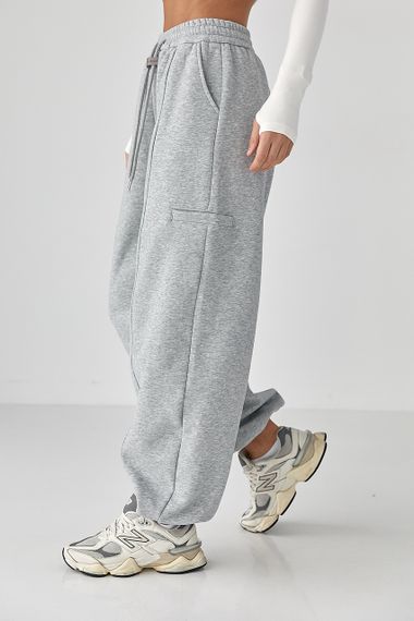 Однотонні теплі спортивні штани із затяжками внизу - світло-сірий цвет, XL (є розміри) | Зображення 4