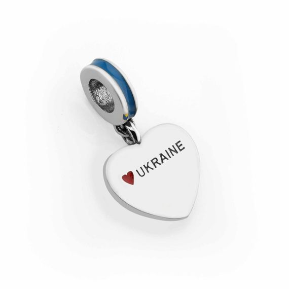 Серебряный кулон шарм сердце эмаль Украина с гравировкой Love Ukraine | Зображення 2