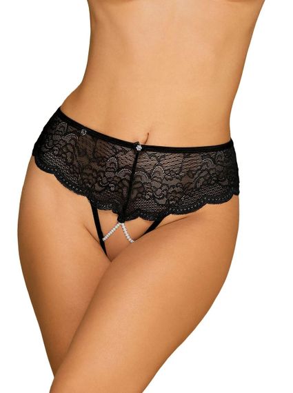 Еротичні відкриті стринги з бусинками Pearlove figi czarne XS/S Sex Aura | Зображення 8
