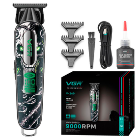 Тример акумуляторний для стрижки VGR V-260 GREEN, 3 насадки, 2000mAh, 9000 RPM, LED дисплей