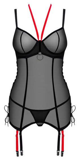 Корсет OBSESSIVE Glandez, з трусиками-стрінгами та підв'язками, чорний, XL/2XL Sex Aura