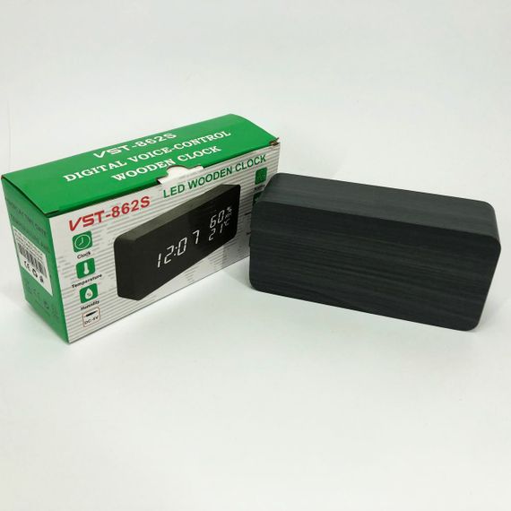 Электронные настольные часы VST-862S-4 черные с зеленой подсветкой, с датчиками температуры и влажности | Зображення 5