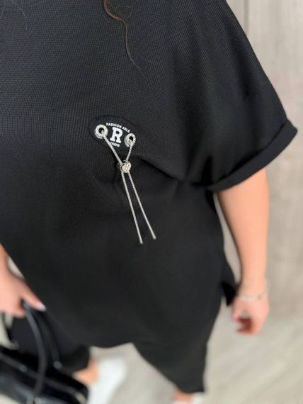 Женский летний костюм футболка и укороченные штаны большие размеры и батал KF090 цвет черный, размер 56/60 | Зображення 6