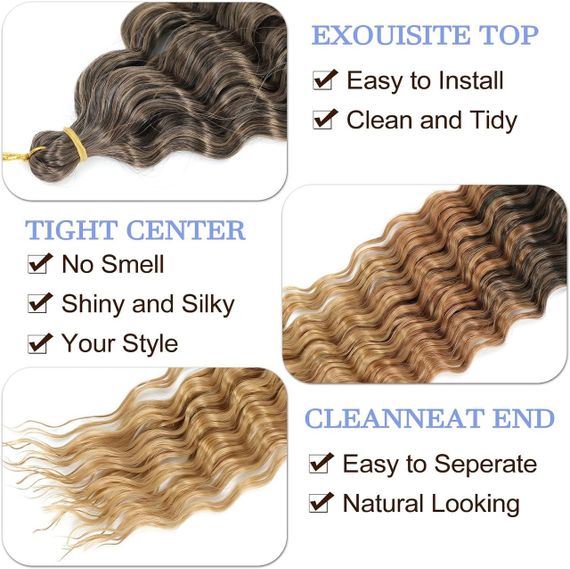 Дредлоки хвилясті коричневе омбре 55 см, м'яке синтетичне волосся пасма для нарощування гачком, плетіння кіс, дреди | Зображення 2