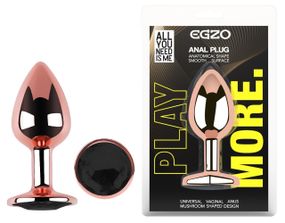 Анальна пробка з кристалом EGZO - Rose Gold Round Plug Black size S sexstyle