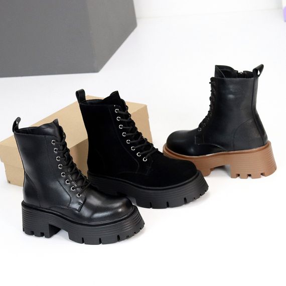 Молодіжні чорні замшеві зимові черевики берці на масивній підошві | Зображення 9