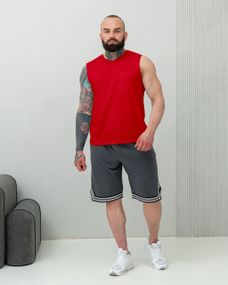 Мужской летний костюм майка и шорты BD0037 цвет красный + серый, размер S