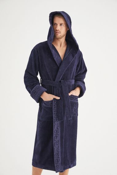 Чоловічий халат Nusa 1390 з капюшоном, темно-синій, 2XL