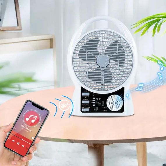 Вентилятор портативный Solar с USB, Bluetooth, MP3, FM-радио / Аккумуляторный вентилятор с LED подсветкой, 2 скорости, 6Вт 5500 мАч | Зображення 1